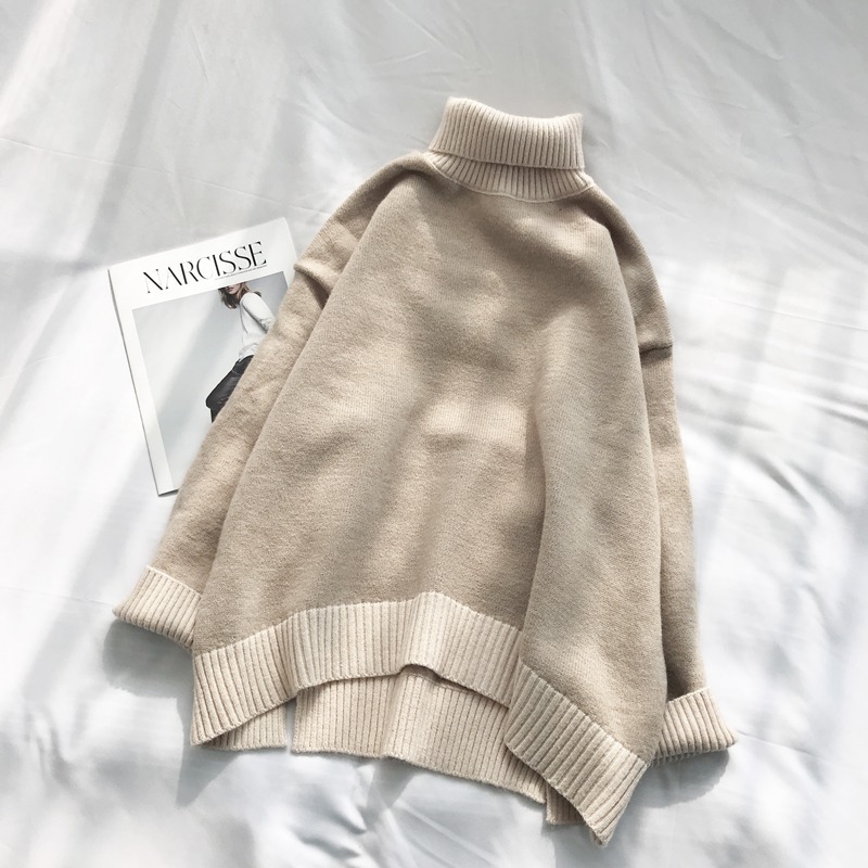 Oversized Turtleneck Sweater Women Loose Pullovers Winter Thick Warm Knit Tops High Neck Color Block Soft Jumper Large Knitwear 201120