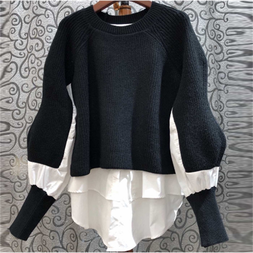 Spring New Fashion Loose Sweater Shirt Large Size Korean Version Plaid Striped Shirt Patch Knitted Sweater Pullovers Junper 201221