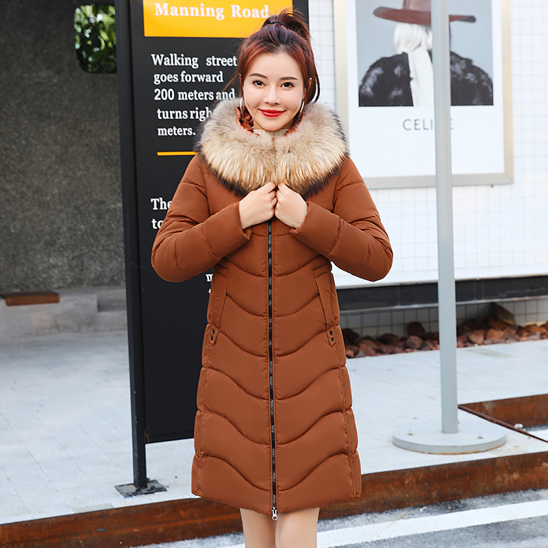 Fashion mid-length down padded jacket women's jacket woman in the park winter coat thick padded coat new big fur collar 201019