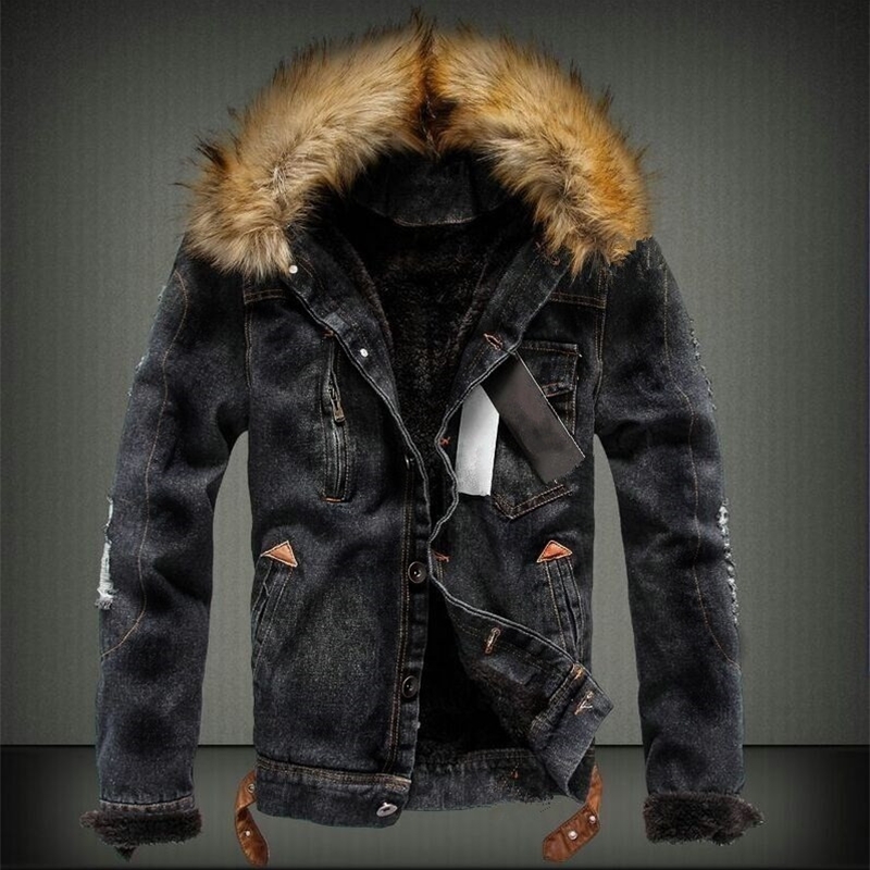 Winter Mens Denim Jackets Fleece Thick Warm Jeans Jacket Men's Fur Hooded Outerwear Wool Liner Thicken Cowboy Windbreaker Coats 201114