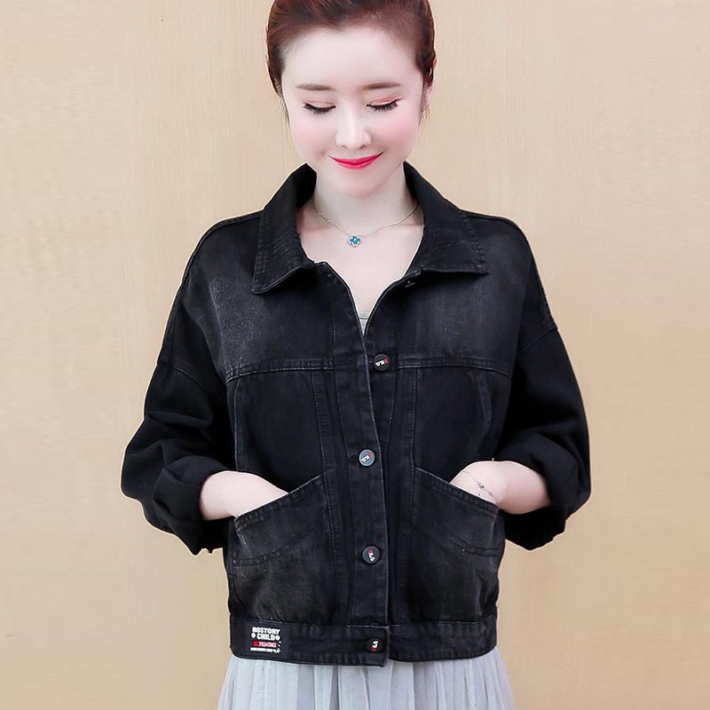 New Autumn Turn-down Collar Basic Jean Women Jacket Loose Casual Ladies Coats Female Black Outwear Denim Jackets Clothing 201029