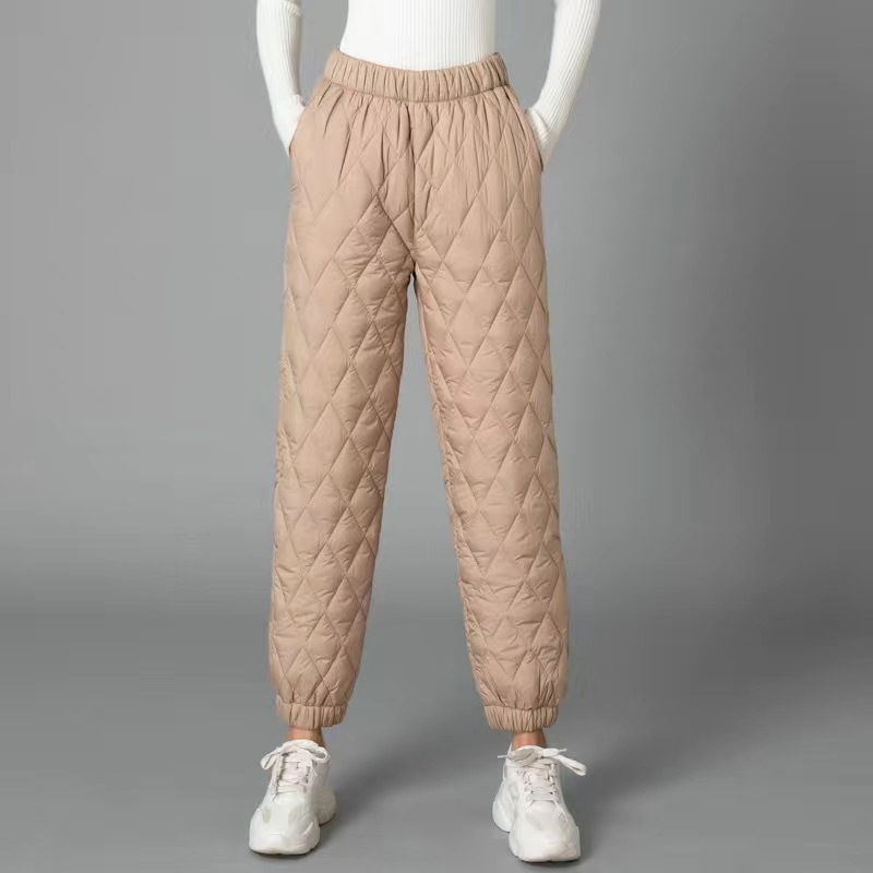 Winter Down Pants Women Light Warm Quilted Solid Straight Trousers Casual Mom Cotton Pants Female Plus Size Elastic Waist P9590 201228