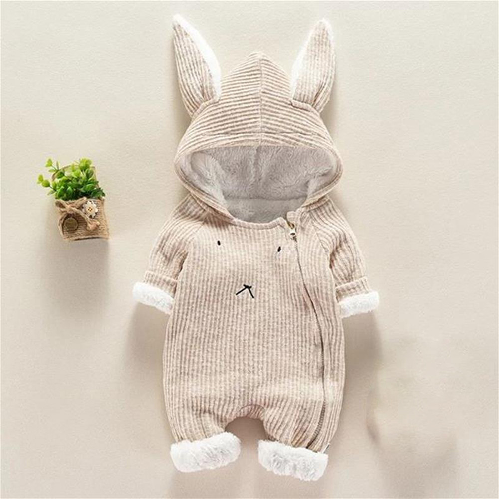 Newborn Infant Baby Romper Boy Girl Cute Cartoon Hooded Rabbit Ear Long Sleeve Jumpsuit Winter Clothes Christmas 6M-2Years Old 201027