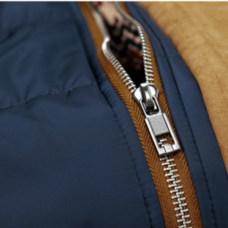 Winter Men's Thick Jackets Knitted Long Sleeve Hooded Parkas Patchwork Full Zipper Fashionable Causal Fleece Padded Coat EU Size 201217Z