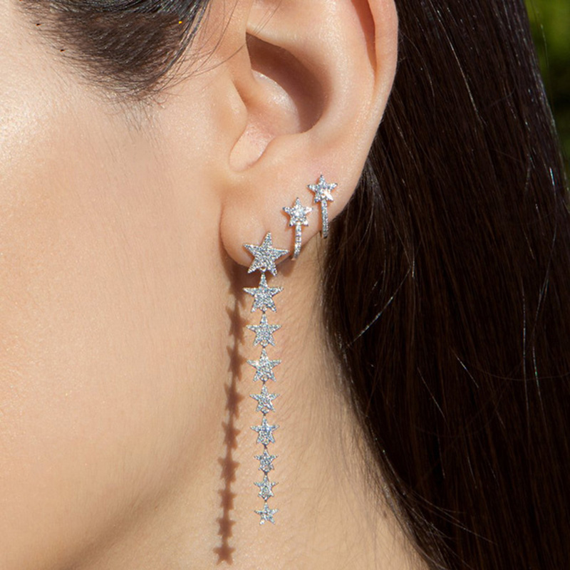 Wholesale Cute Star Earring Arround Ear Wire Micro Pave Sparking Cz Cute Star Stud for Girl Women Christmas Gift 2024