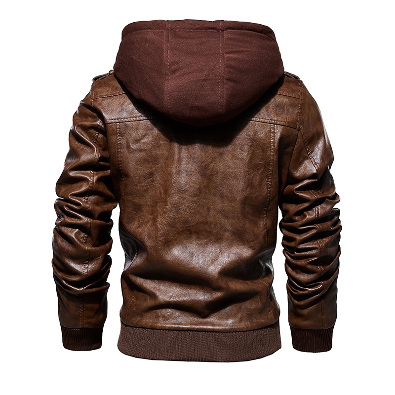 Men Hooded Jacket And Coat Autumn Winter Warm Casual Leather Jackets PU Coats Slim Fit Outerwear Male Zipper Hoody Sportswear 201218