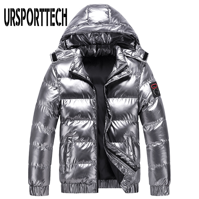 New Bright Leather Winter Men's Jacket Casual Parka Outwear Waterproof Thicken Warm Stand Collar Outwear Coat Men Clothing 201214