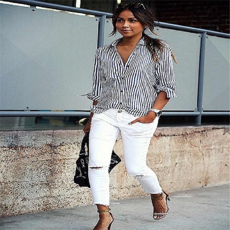 Women Striped Long Sleeve Blouse Shirt Female Loose Blusas Femme Autumn Fall Casual Ladies Office Blouses Top Sexy Plus Size 5XL 201201