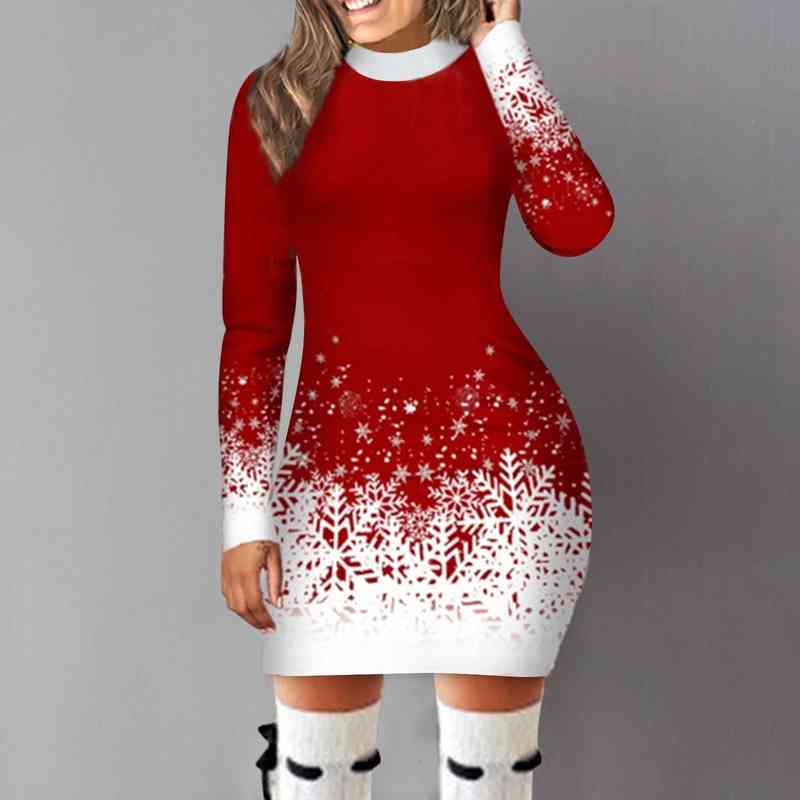 Christmas Dress Women Long Sleeve Round Neck Snowflake Print Bodycon Dress Xmas Party Elegant Ladies Slim Vestidos, Black;gray
Christmas Dress Women Long Sleeve Round Neck Snowflake Print Bodycon Dress Xmas Party Elegant Ladies Slim Vestidos, Black;gray