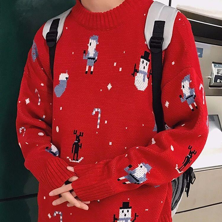 Japanese style Santa embroidered T-shirt crew neck Pullover couple sweater loose for men and women, Blue
Japanese style Santa embroidered T-shirt crew neck Pullover couple sweater loose for men and women, Blue