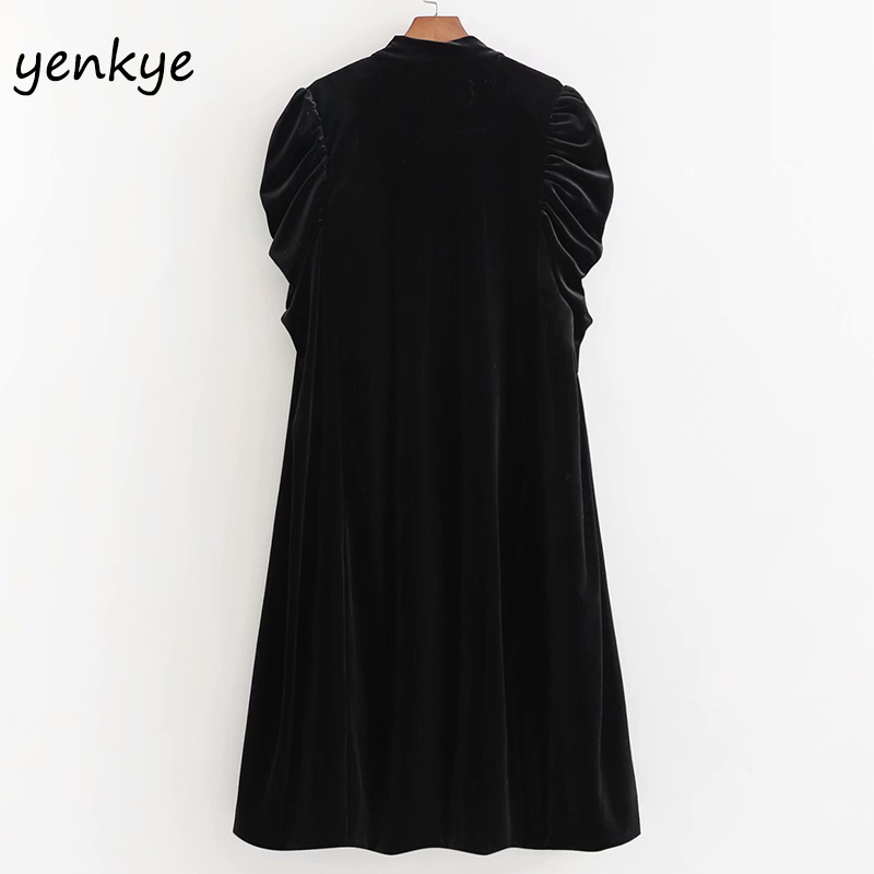Fashion Women Vintage Black Velvet Cape Coat Front Tie High Neck Short Sleeve Plus Size Winter Outerwear XDWM2739 201210