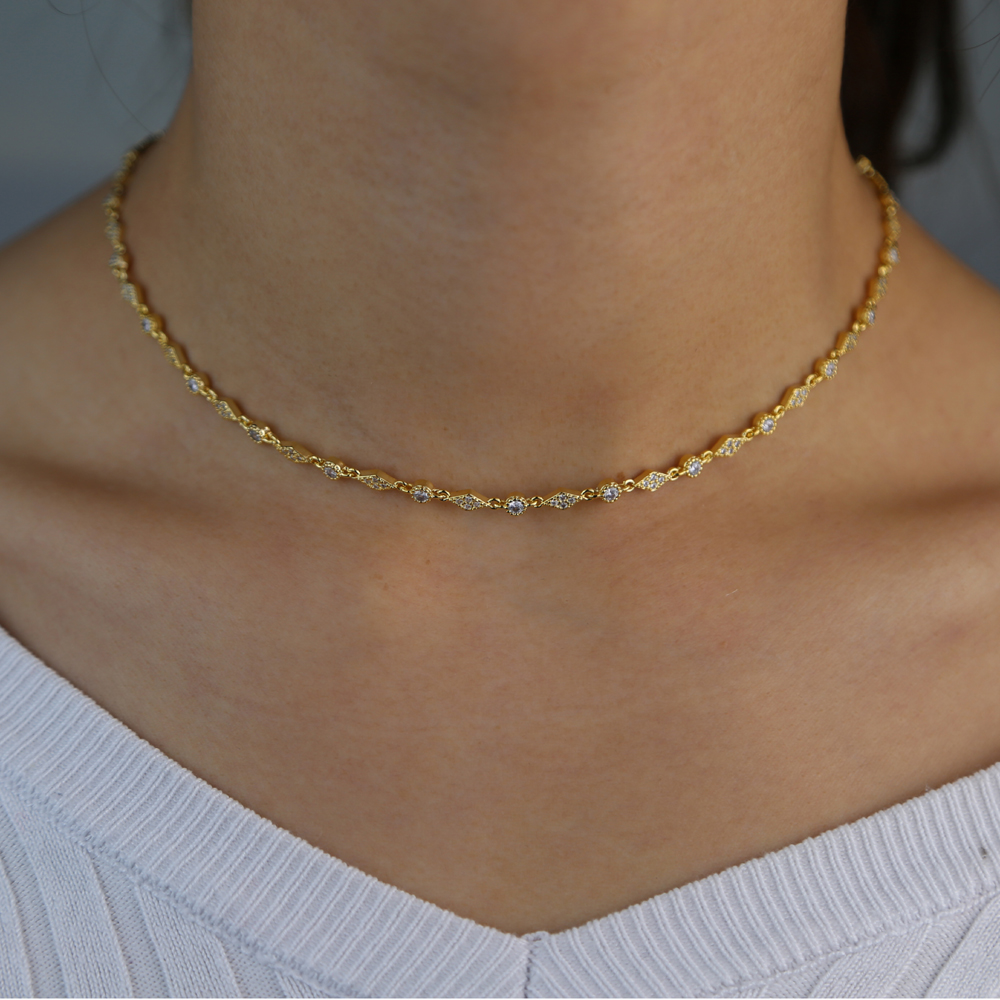 Delicate Ollarbone CZ Necklace Silver Color WeddinG EnGaGement Bridal Gift TenniS Cz Station Chain Chocker Jewelry