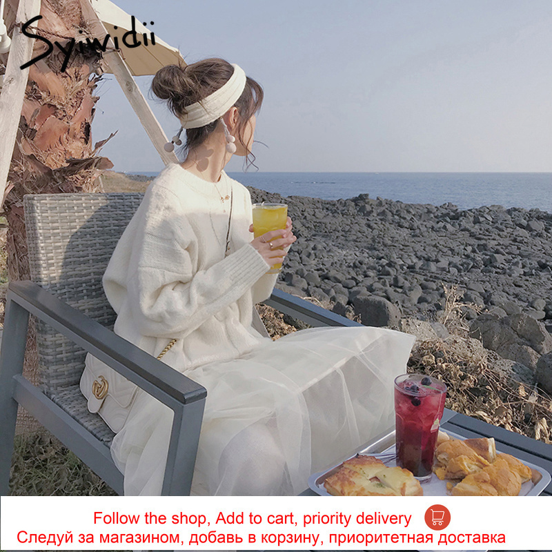 syiwidii mohair oversize sweater women ribbed knitted pullovers loose solid warm sweet winter clothes women beige pink blue 201223