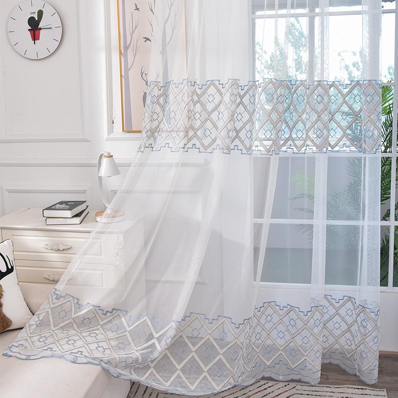 French Luxury Window Screen White Rope Embroidered Tulle Curtain Geometry Embroidery Sheer Voile For Modern Living Room #4, Blue
French Luxury Window Screen White Rope Embroidered Tulle Curtain Geometry Embroidery Sheer Voile For Modern Living Room #4, Blue