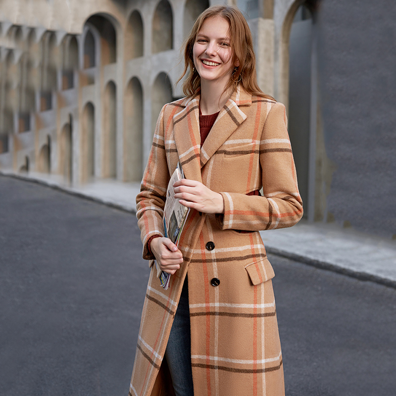 [EAM] Loose Fit Plaid Hollow Out Temperament Woolen Coat Parkas New Long Sleeve Women Fashion Tide Spring Autumn 1K908 201216