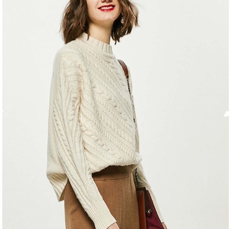 wool sweater female half-high collar oblique twisted loose loose lazy wind wool bottoming sweater women knitted pullover 201201