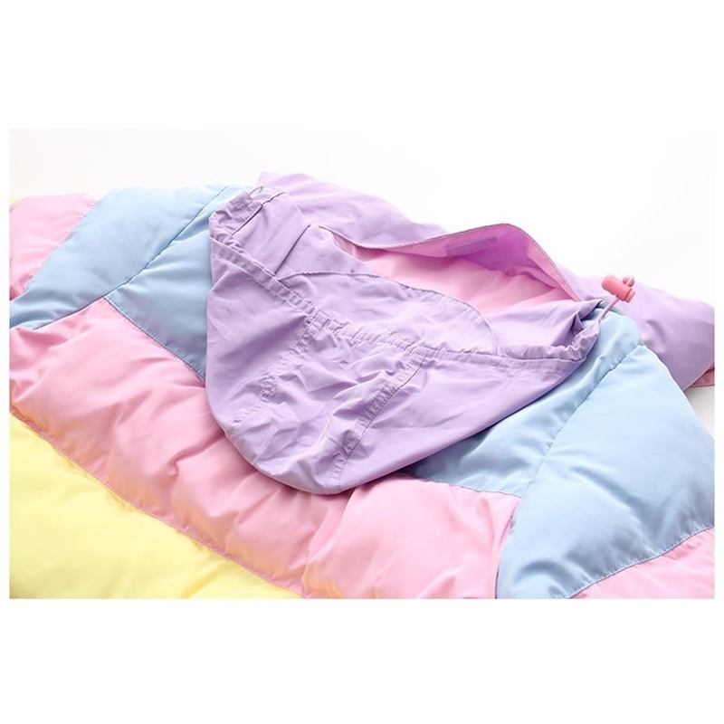 Harajuku Rainbow Jackets with Removable Hat for Women All-match Thick Clothing Loose Rainbow Splicing Color Coats For Women 201106