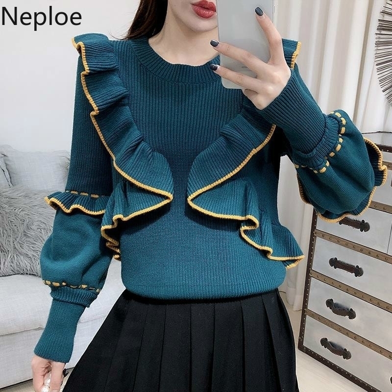 Neploe Ruffles Contrast Color Patchwork Pullovers Jumpers O Neck Lantern Sleeve Sweater Women Vintage Fashion Knitwear 1A489 201119, Black
Neploe Ruffles Contrast Color Patchwork Pullovers Jumpers O Neck Lantern Sleeve Sweater Women Vintage Fashion Knitwear 1A489 201119, Black