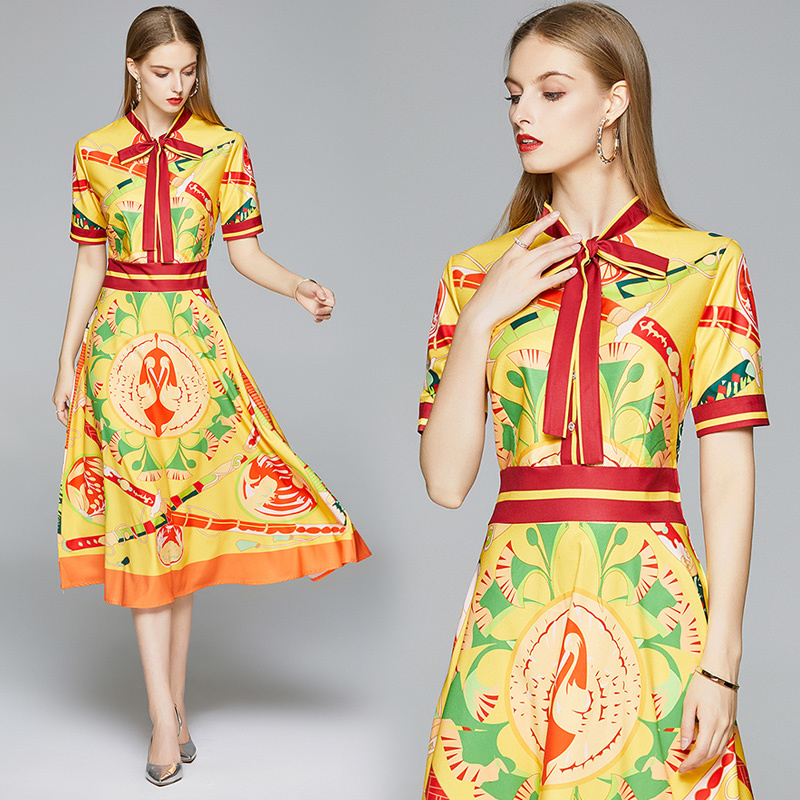 2021 New Merchall Runway Fashion Summer Elegant Midi Women Short Sleeve Lapel Collar Bow Sashes Stripe Printed Boho Es 3u7g, Yellow
2021 New Merchall Runway Fashion Summer Elegant Midi Women Short Sleeve Lapel Collar Bow Sashes Stripe Printed Boho Es 3u7g, Yellow