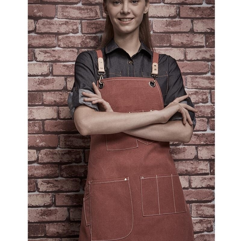 Heavy Duty Waxed Canvas Work Apron with Tool Pockets BBQ Coffee Bib Chef Kitchen ApronCrossBack Straps & Adjustable ML 201007