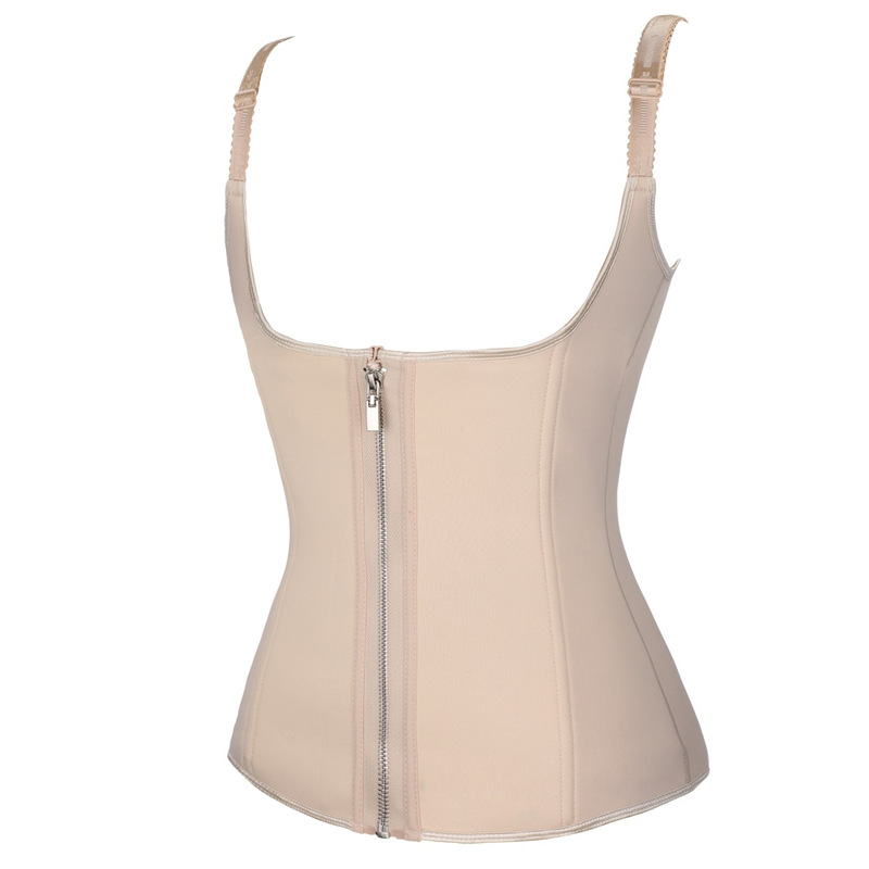 Women Body Shaper Neoprene Fabric Zipper & Hook Double Fixed Adjustable Shoulder Straps Waist Trainer Corset Cincher Slimming Shapewear