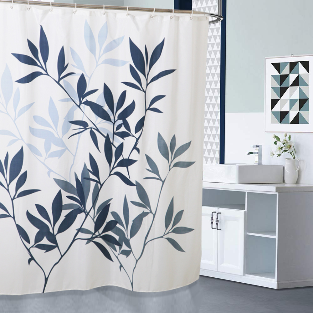 High Quality Leaves Printed Shower Curtains Bath Products Bathroom Decor with Hooks Waterproof Shower Curtain Set T200711