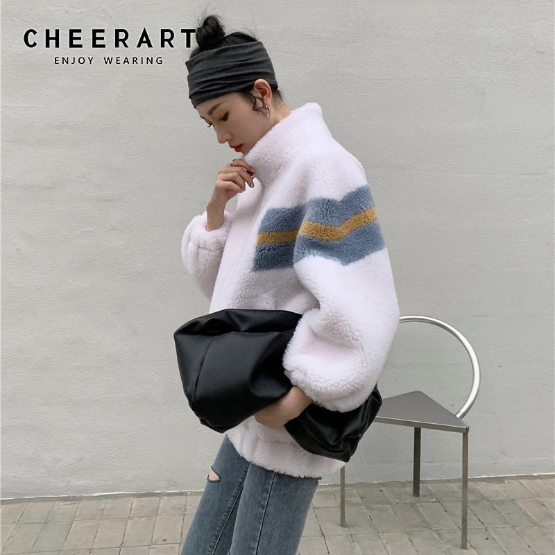 CHEERART Winter Shearling Jacket Women White Faux Fur Coat Zipper Up Color Block Fleece Korean Coat Fluffy Jacket 2020, As pic
CHEERART Winter Shearling Jacket Women White Faux Fur Coat Zipper Up Color Block Fleece Korean Coat Fluffy Jacket 2020, As pic