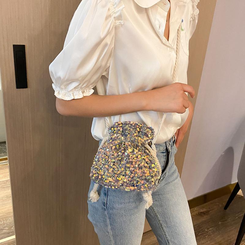 Women Drawstring Bucket Small Shoulder Handbag Fashion Sequins Crossbody Bag Popular Simple Female Daily Bag, Black
Women Drawstring Bucket Small Shoulder Handbag Fashion Sequins Crossbody Bag Popular Simple Female Daily Bag, Black