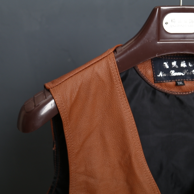 BONJEAN New Arrival Leather Motorcycle Vest Mens Slim Fit Real Brown Cow Genuine Leather Waistcoat Bikers Vest Size L-8XL 201216