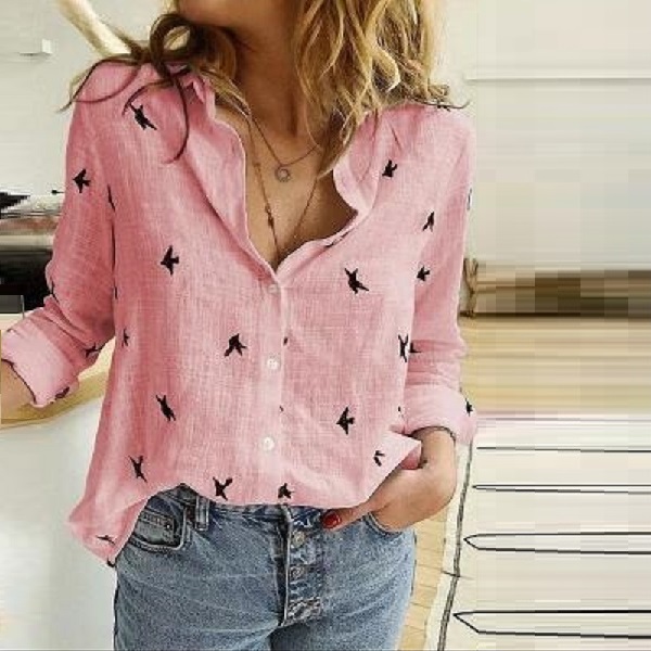 Women Linen Shirts Casual Loose Lapel Cardigan Top Long Sleeve Button Down Blouses Tops Plus Size S-5XL