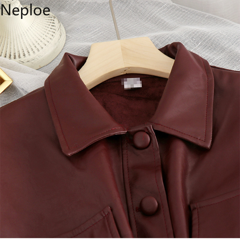 Neploe Autumn Women Long Leather Jacket Slim Bow Belt Motorcycle PU Leather Long Jacket Coat Leather Trench Coat 4e508 201029