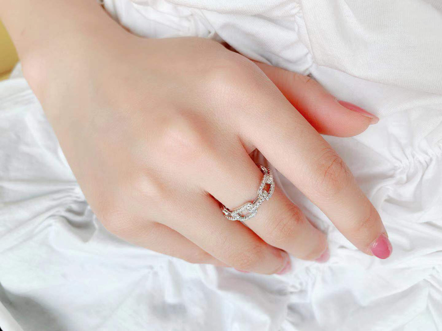 Fashion 100% Sterling Sier Chain Link Lab Dia Ring Wedding Engagement Rings Jewelry Gift for Women XR450 Free shipping