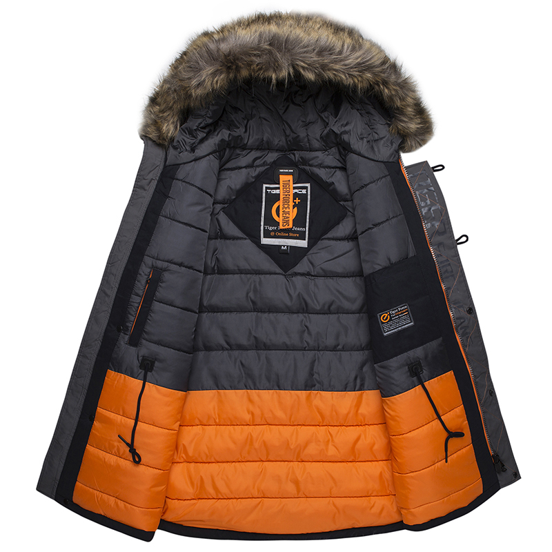 TIGER FORCE Winter Jacket Men Padded Parka Russia Man Winter Coat Artificial Fur Big Pockets Medium-long Thick Parkas Snowjacket LJ201215