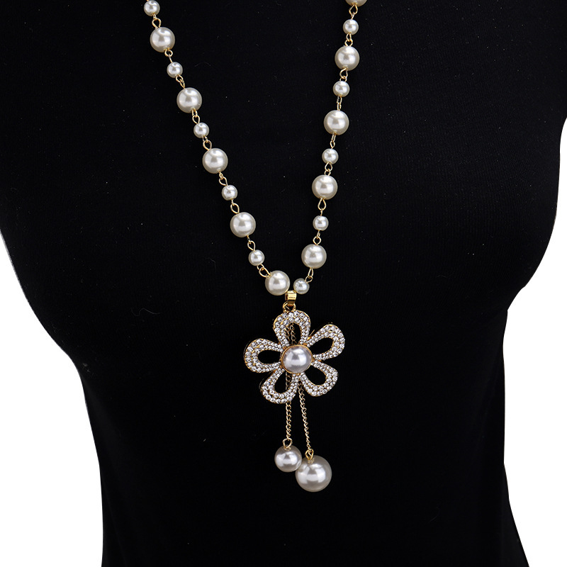 Women's long pearl necklace fashion crystal tassel pendant hanging chain autumn and winter accessories GD1150