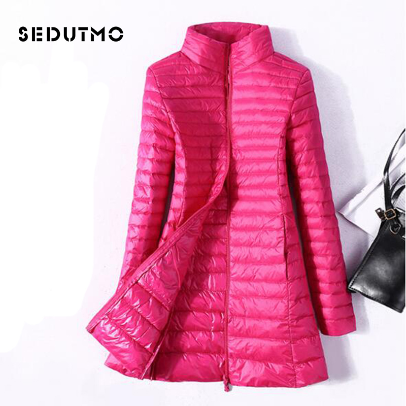 SEDUTMO Winter Plus Size 4XL Womens Down Jackets Ultra Light Duck Down Coat Long Puffer Jacket Slim Black Parkas ED037 201214