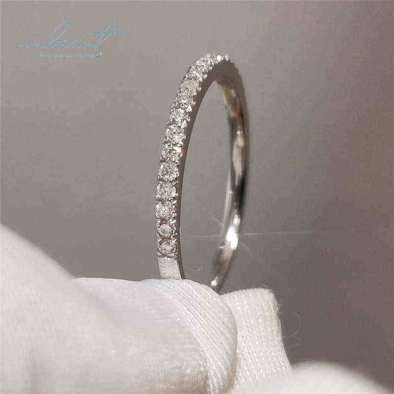 inbeaut 18K White Gold Plated Pass Diamond Test Round Excellent Cut 0.1 ct Micro D Color Ring 925 Siver Party Jewelry 220207