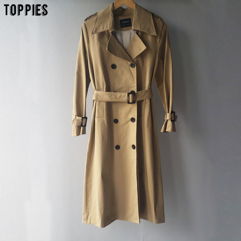 Toppies 2020 New Arrival Long Coat Women Double Breasted Slim Trench Coat Korean Outwear T200810