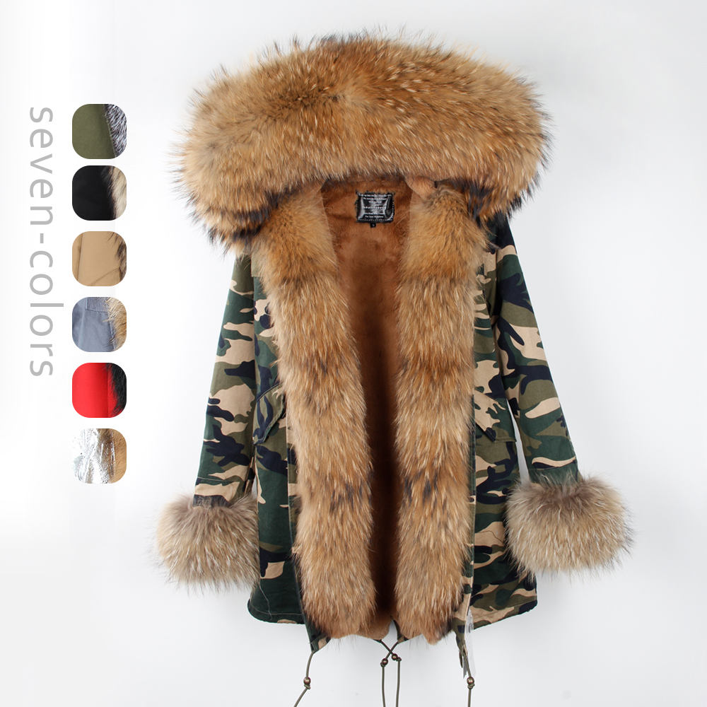 Winter Jacket Women Real Fur Collar Long Parka Waterproof Big Natural Raccoon Fur Collar Outwear Warm Thick Faux Lining ODDFOX 201103