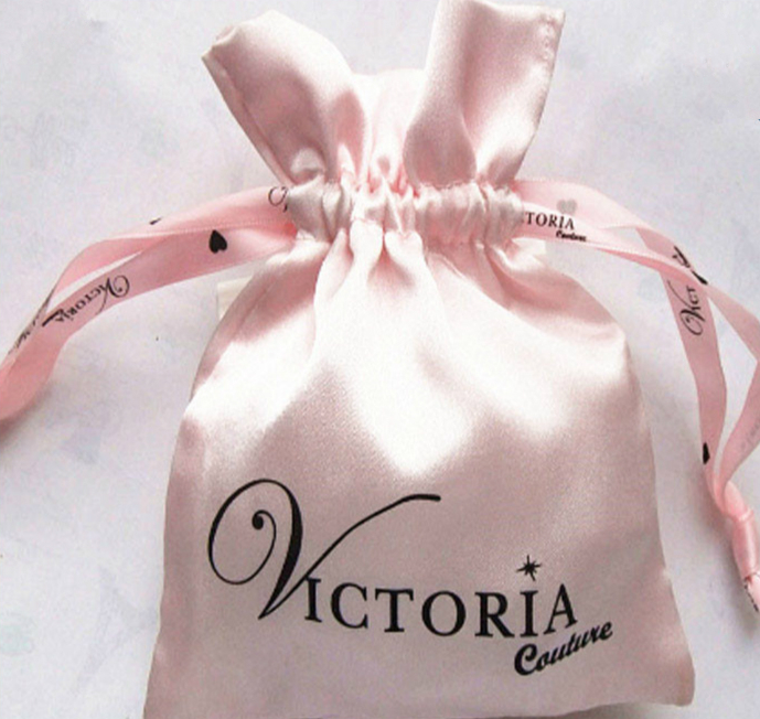 100PCS Satin Gift Bag Packaging Jewelry/Makeup/Cosmetic/Wedding/Party/Hair/Shoe Silk Drawstring Pouch Wrapping Sachet Print Logo T200602