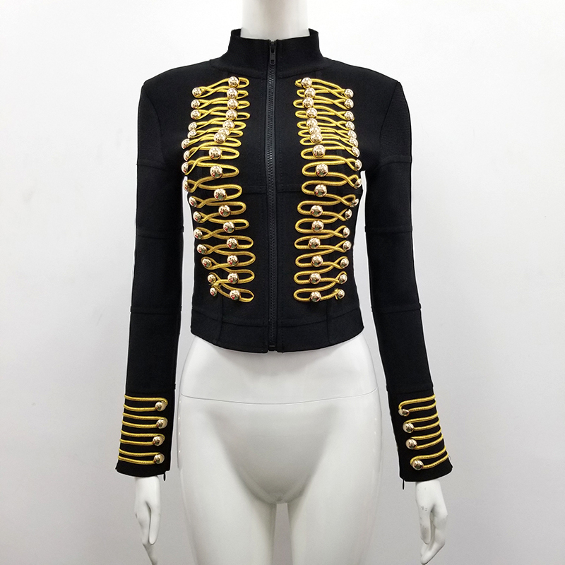 New Elegant Bandage Jacket Golden Button Embellished Long Sleeves Celebrity Party Elegant Long Sleeve Bandage Jacket Y201006