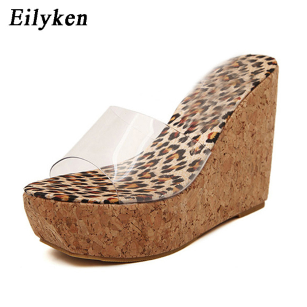 

Eilyken 2021 New Summer Transparent Platform Wedges Sandals Women Fashion High Heels Female Summer Shoes Size 34-40 C0128, Leopard grain