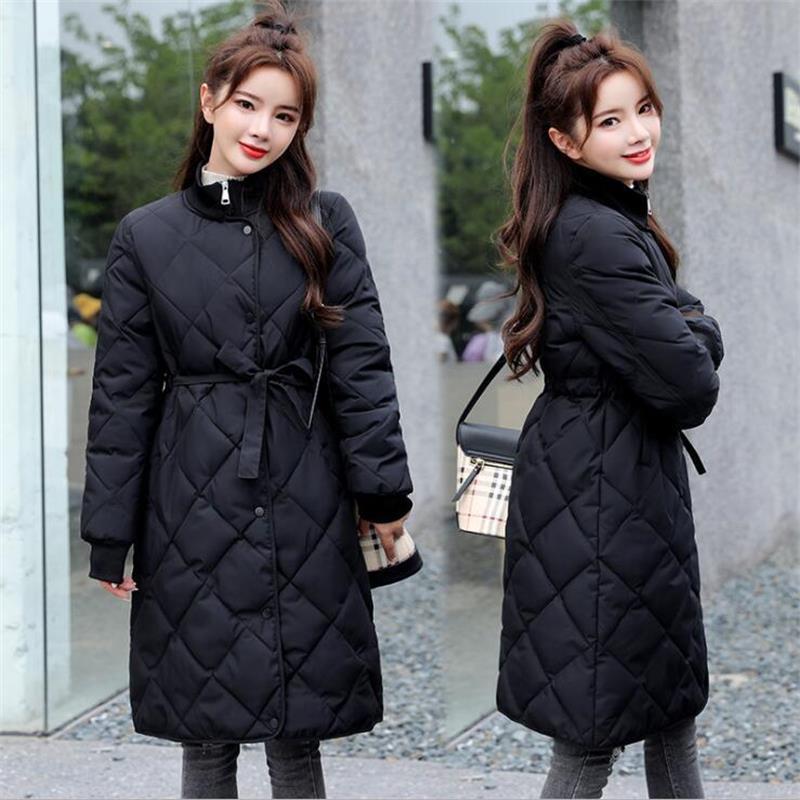 Winter Jacket Women Plus Size 3XL Casual Long Coat Winter Female Down Cotton Padded Parkas Bandage Ladies Jacket Coat 201126