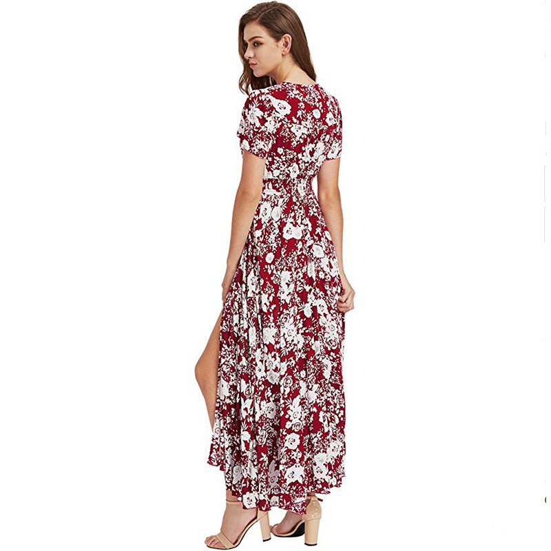 Bohemia Floral Long Women Dress Summer Button Boho Beach Maxi Dress Ladies Fashion Vintage Print casual dress women LDW1026 T200320