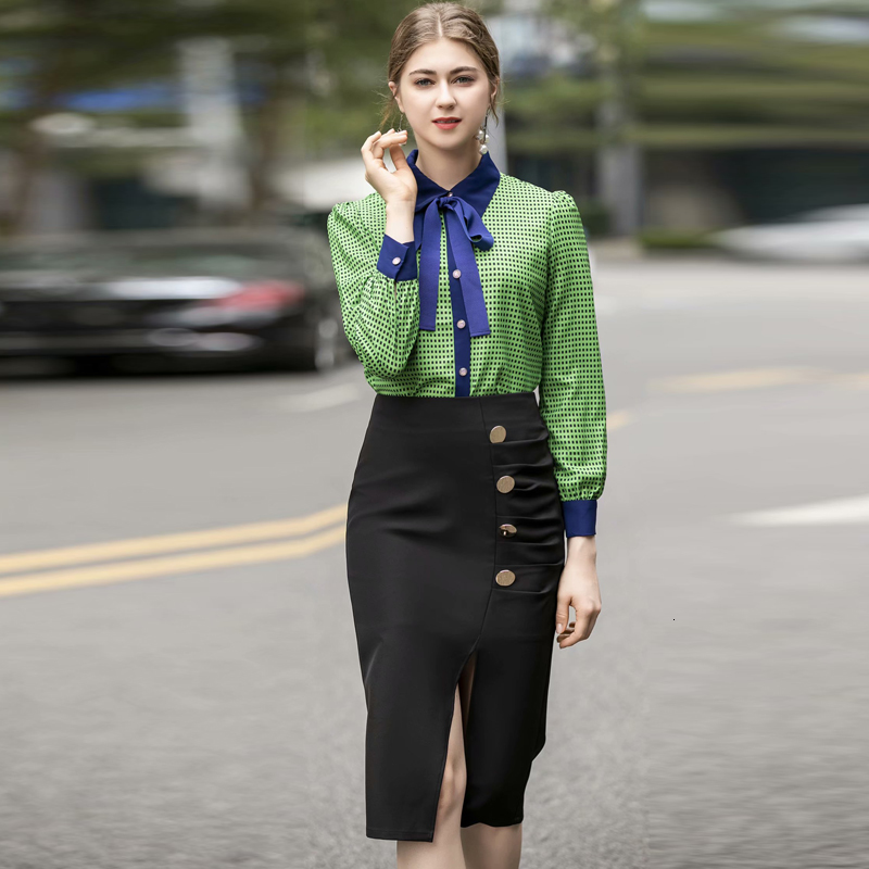 Chess Single Bow Print Breasted Shirt Long Slit Fine Bending Black Half Skirt Two Suit Parts Spring New Woman Jwm3, Multiple
Chess Single Bow Print Breasted Shirt Long Slit Fine Bending Black Half Skirt Two Suit Parts Spring New Woman Jwm3, Multiple