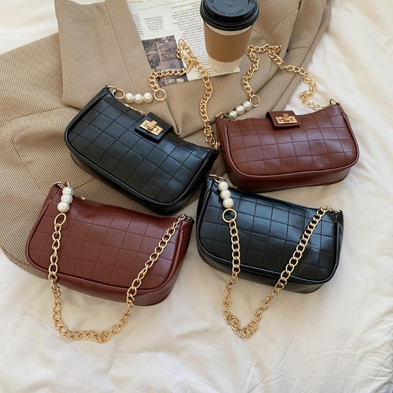 Retro Solid Color Casual Female Pearl Chain Underarm Shoulder Bags Fashion PU Leather Lattice Pattern Women Elegant Handbags, Coffee b
Retro Solid Color Casual Female Pearl Chain Underarm Shoulder Bags Fashion PU Leather Lattice Pattern Women Elegant Handbags, Coffee b