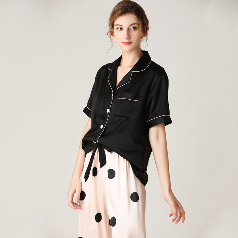 Shorts Sleeve Pajama Set Women Silk Satin Night Wear Fashion Sleep Wear 2 Pieces Leisure Home Clothing 210203