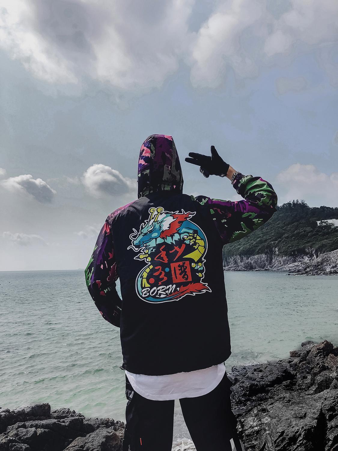 Dragon Bomber Jacket Men Outwear Streetwear Hip Hop Baseball Jacket Hooded Thin Windbreaker Jackets Fashion Patchwork Clothes T200117