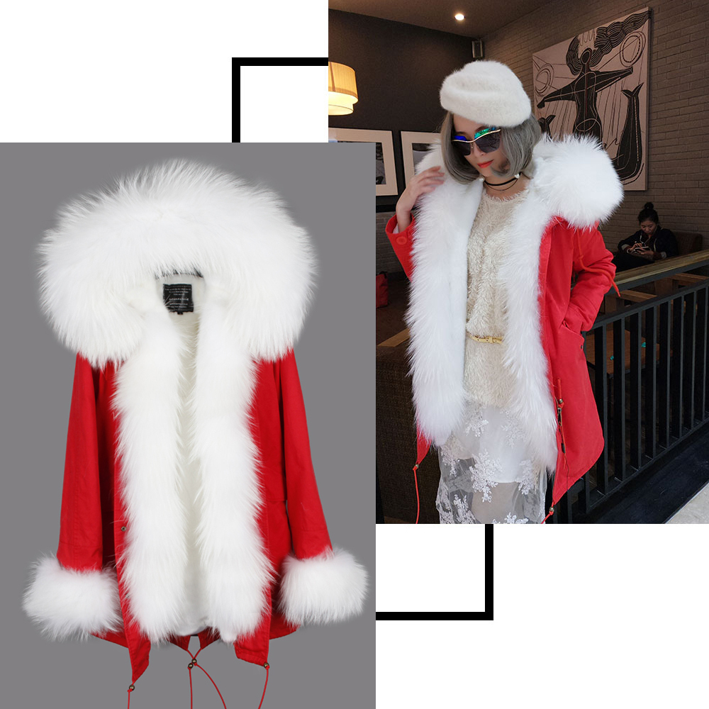 Winter Jacket Women Real Fur Collar Long Parka Waterproof Big Natural Raccoon Fur Collar Outwear Warm Thick Faux Lining ODDFOX 201103