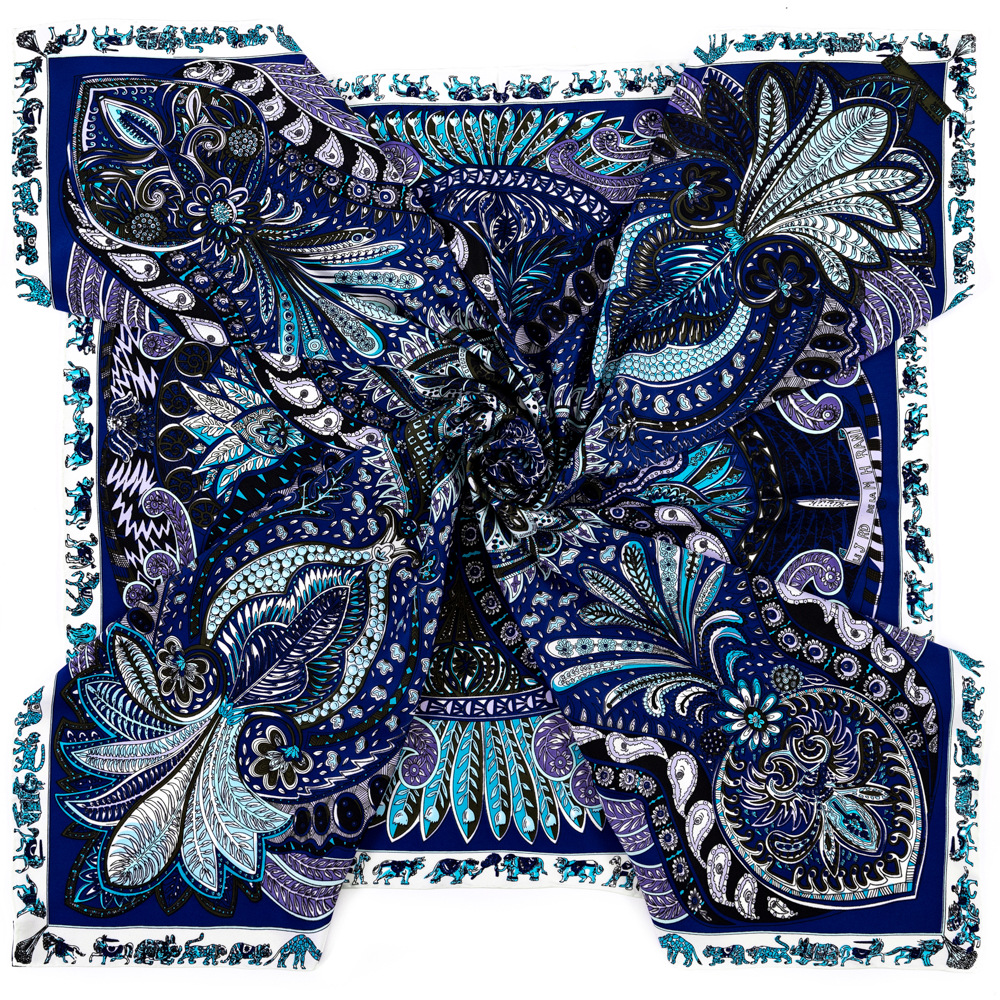 Double-Sided Hand Rolled Edge Scarf Women 90 90 Satin Scarfs Paisley Print Vintage Head Neck Scarfs Shawl Female Foulard Femme