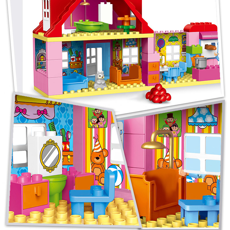 Classic Princess Big Size Compatible Duploed Building Block Family House Construction Building Blocks DIY Brick Toy For Children Y1130